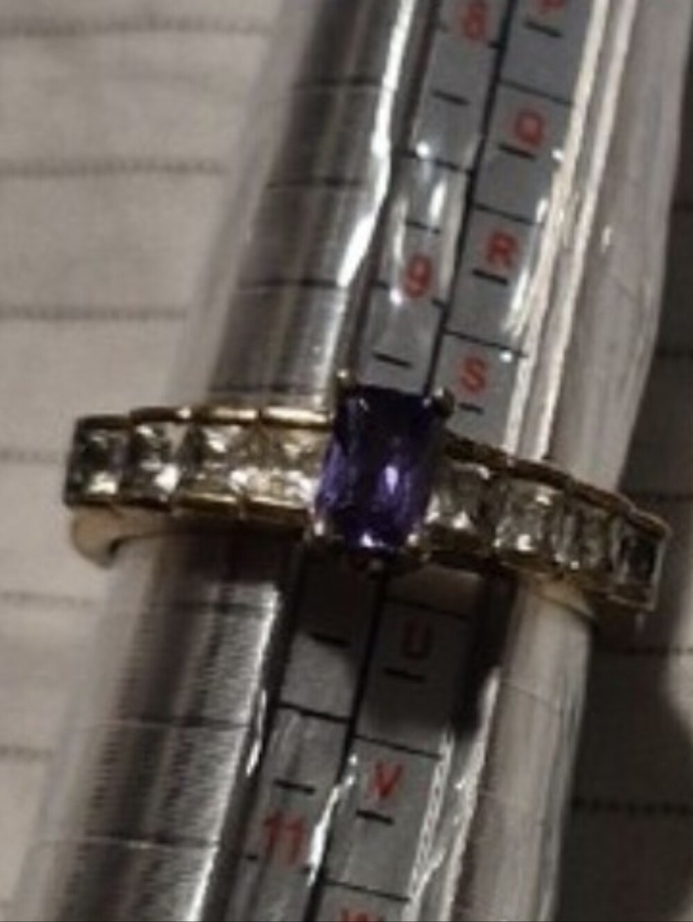 Gold-Plated Women's Ring with Purple Stone and Clear Accents